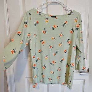 Ann Taylor Green 3/4 sleeve t-shirt with orange flowers